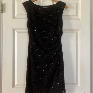 Lauren Ralph Lauren black lace sequin evening dress. Size 12 P.